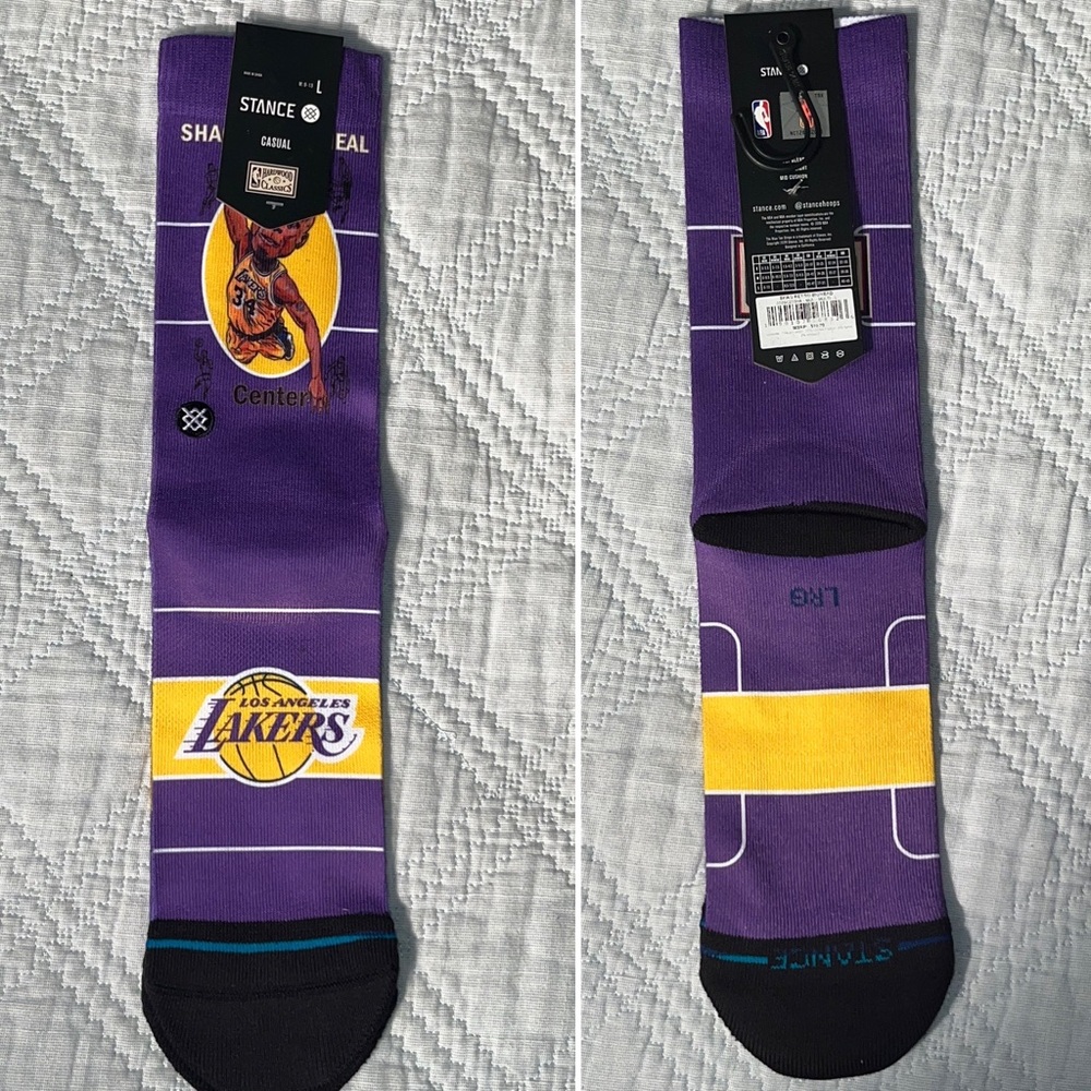 $20 Los Angeles Lakers NBA Stance Hardwood Classics Shaquille O'Neal Socks Large